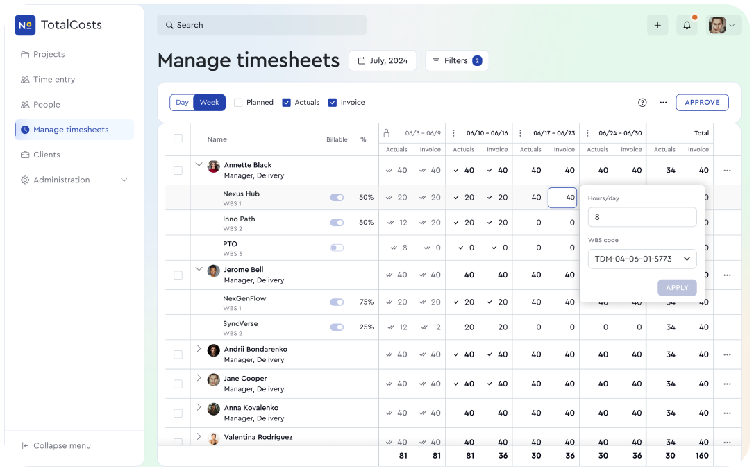 Manage Timesheets